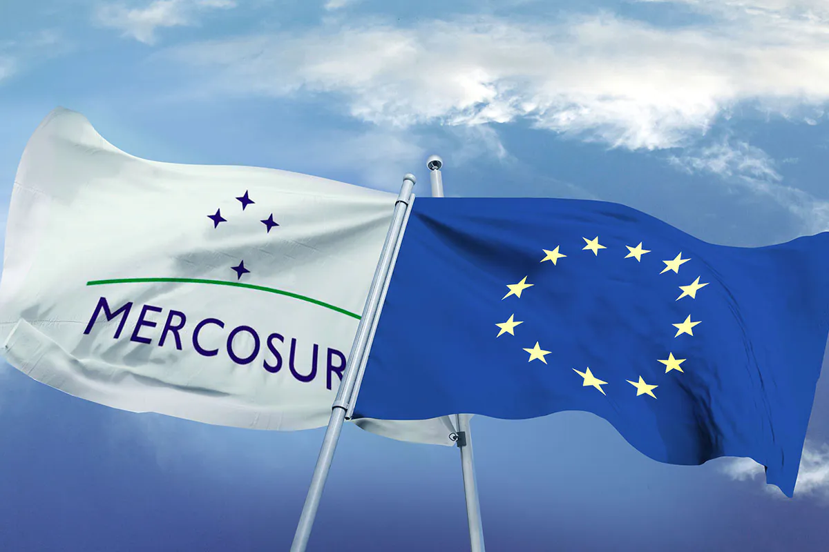 the flags of the EU and Mercosur