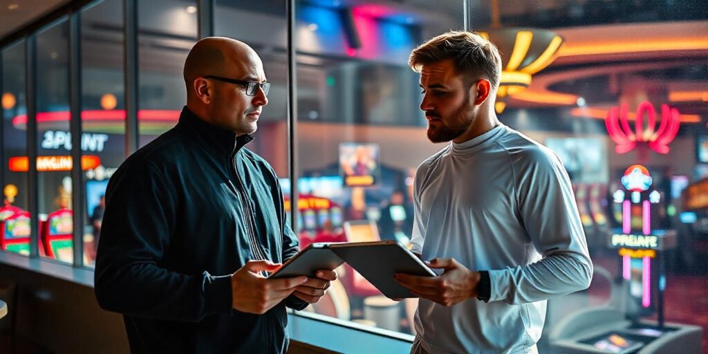 two men discussing sports betting strategy