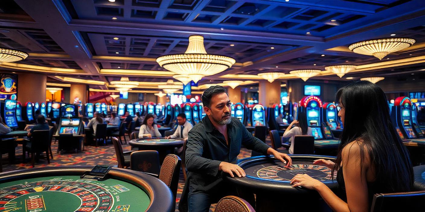 a large casino with many gaming tables