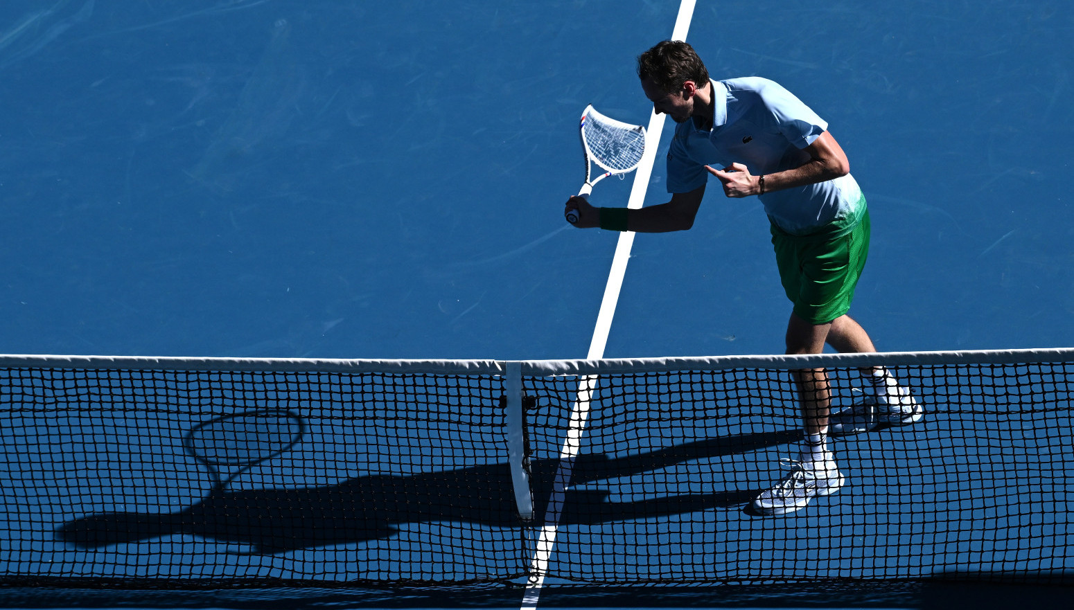 Medvedev breaks a racket on court