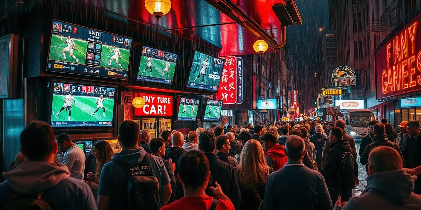 people watching football on the street