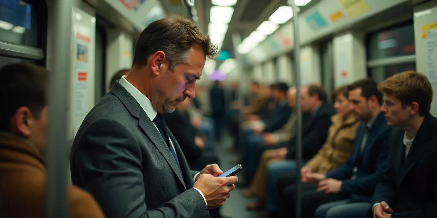 A man gambles at an online casino via a mobile app on the subway